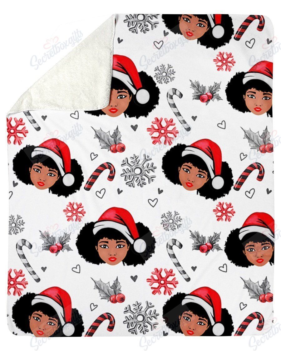 Lovely Black Women Christmas Pattern Fleece Blanket