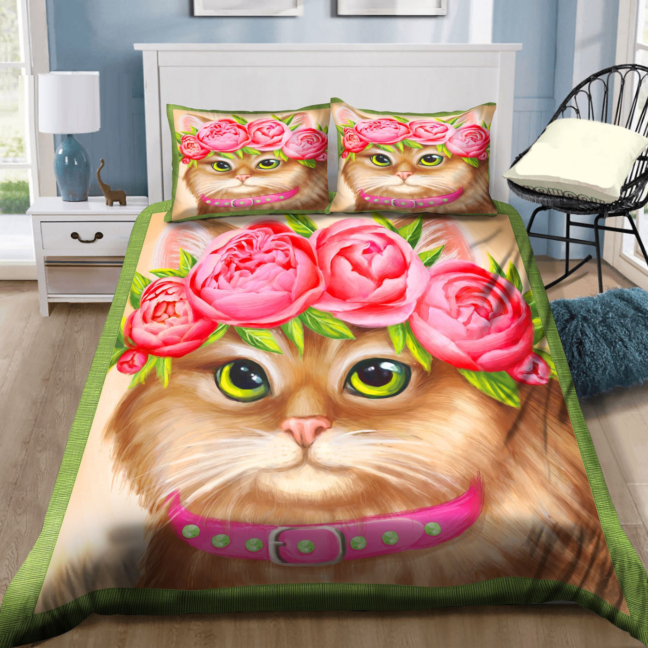 Lovely Cat And Roses Bedding Set