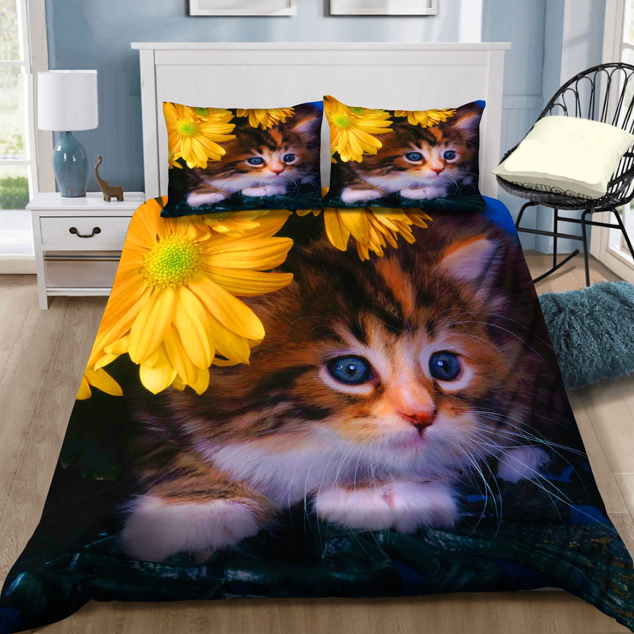 Lovely Cat And Sunflower Bedding Set
