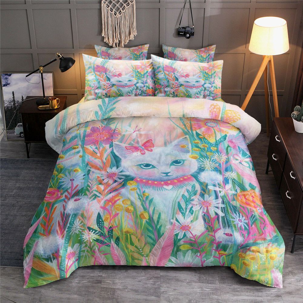 Lovely Cat Flower Butterfly Bedding Set