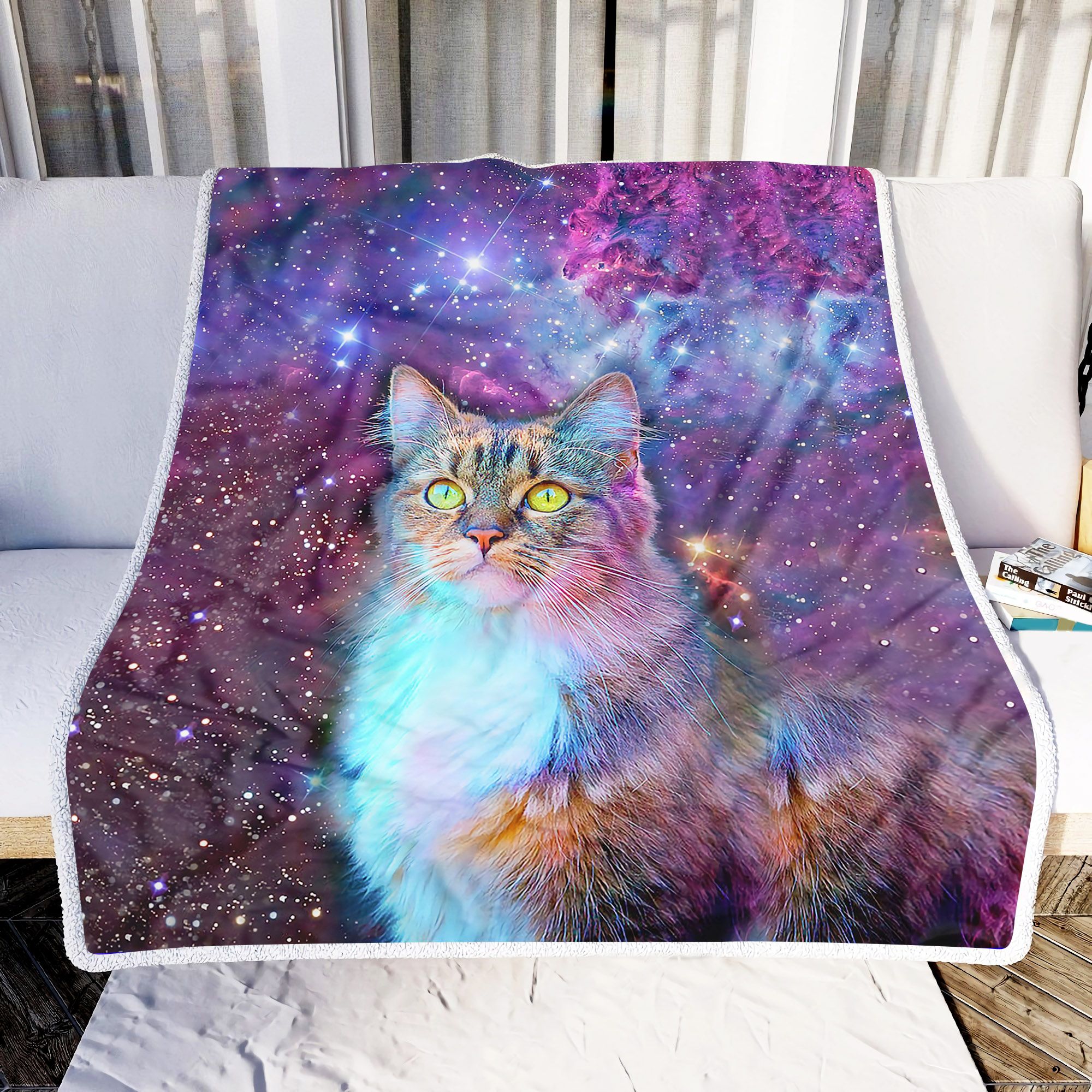 Lovely Cat In Galaxy Fleece Blanket