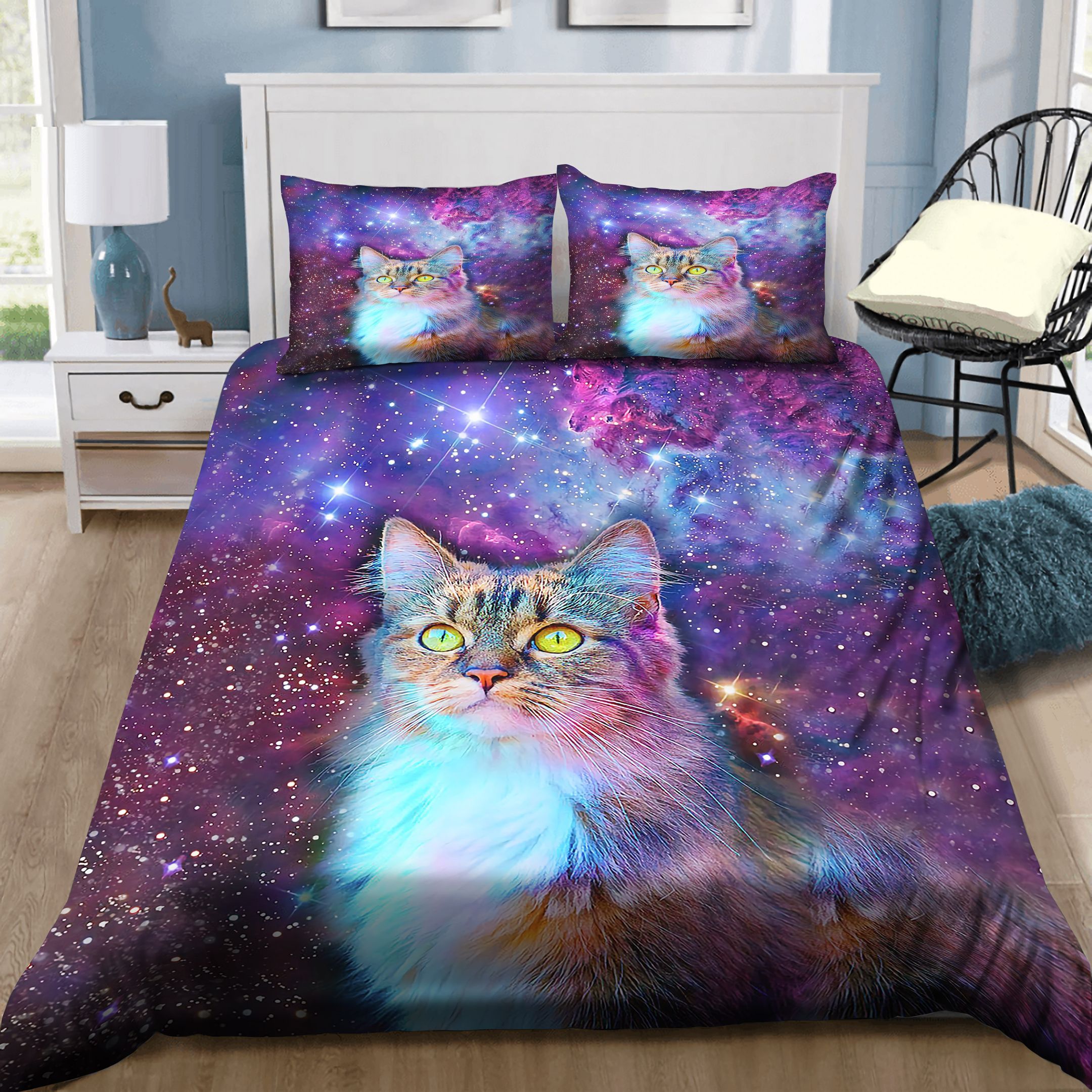 Lovely Cat In Galaxy Bedding Set