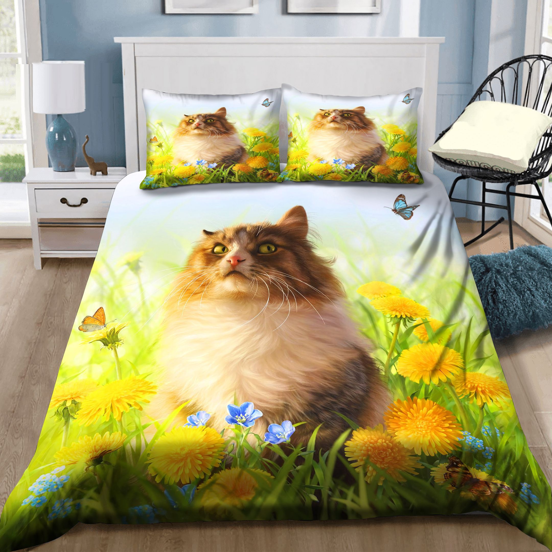 Lovely Cat On Flowers Gardern Bedding Set