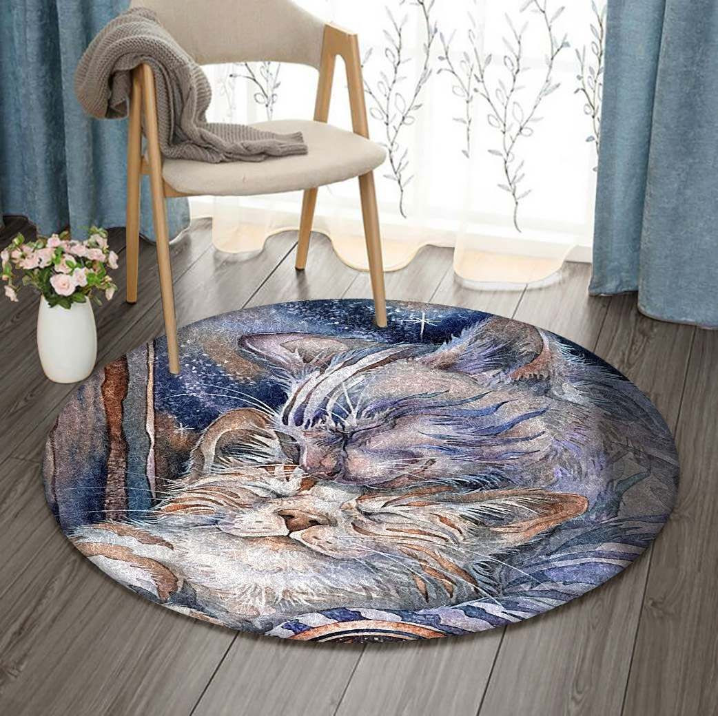 Lovely Cat Together Round Carpet