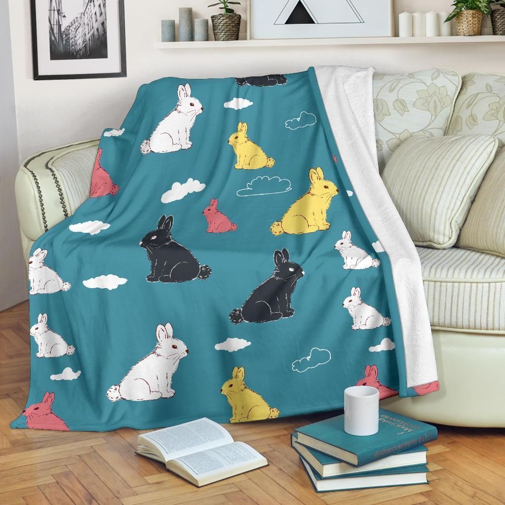 Lovely Colorful Rabbit Pattern Print Design Fleece Blanket