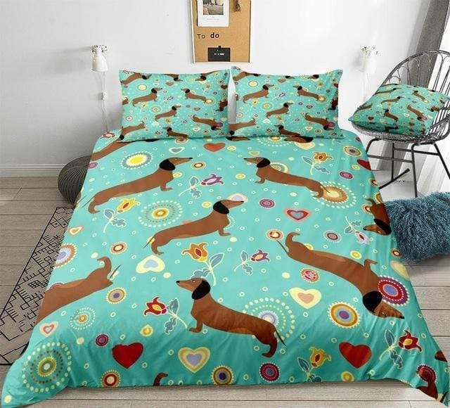 Lovely Dachshunds With Pattern Bedding Set
