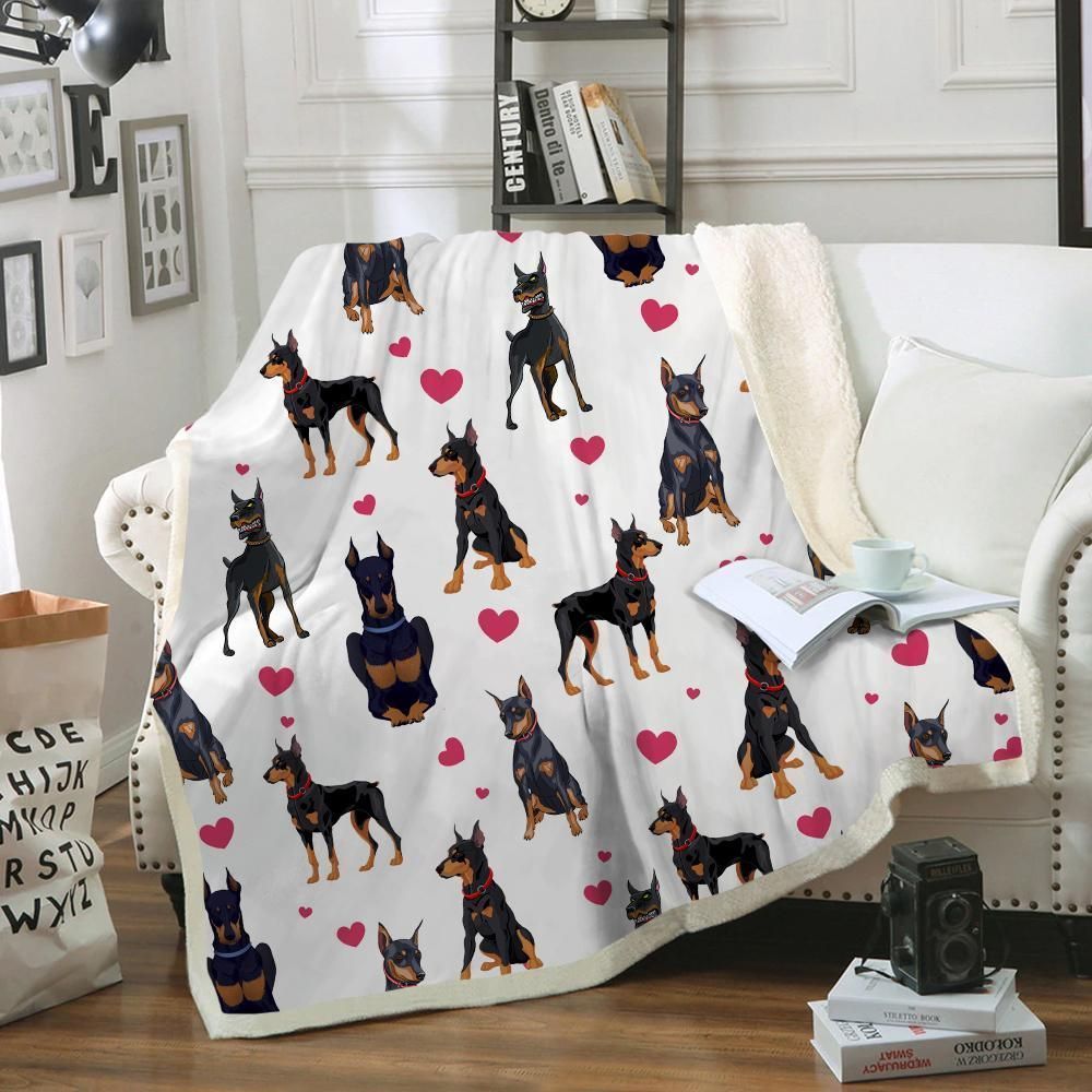 Lovely Doberman Pinscher Sherpa Fleece Blanket