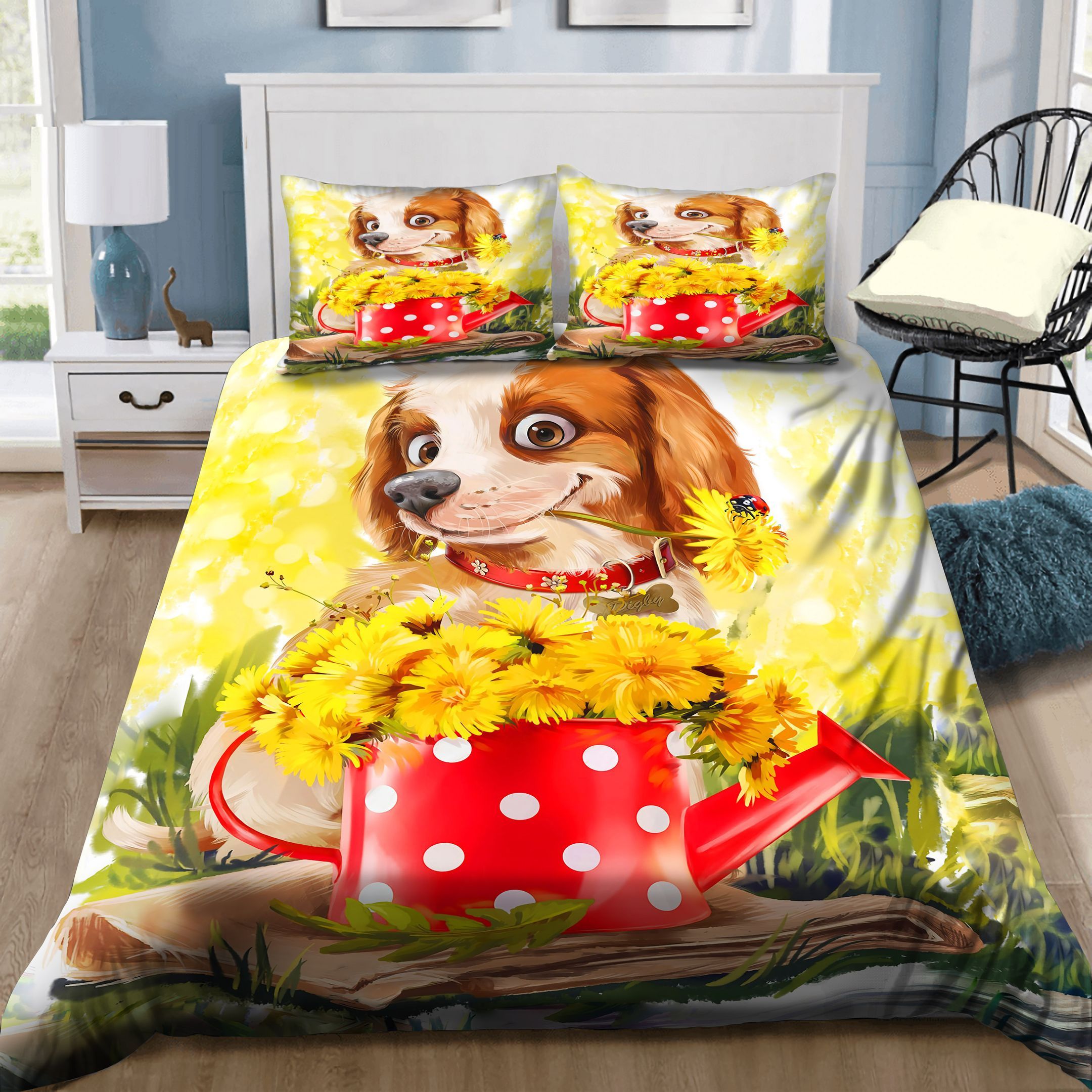 Lovely Dog With Sunflowers Bedding Set