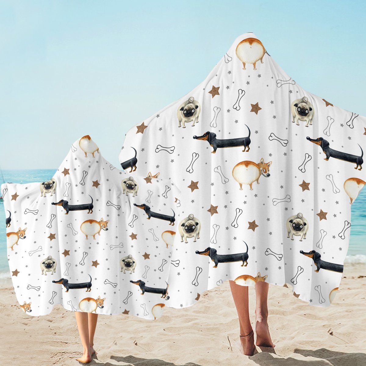 Lovely Doggo Pattern Bone Printed Hooded Towel