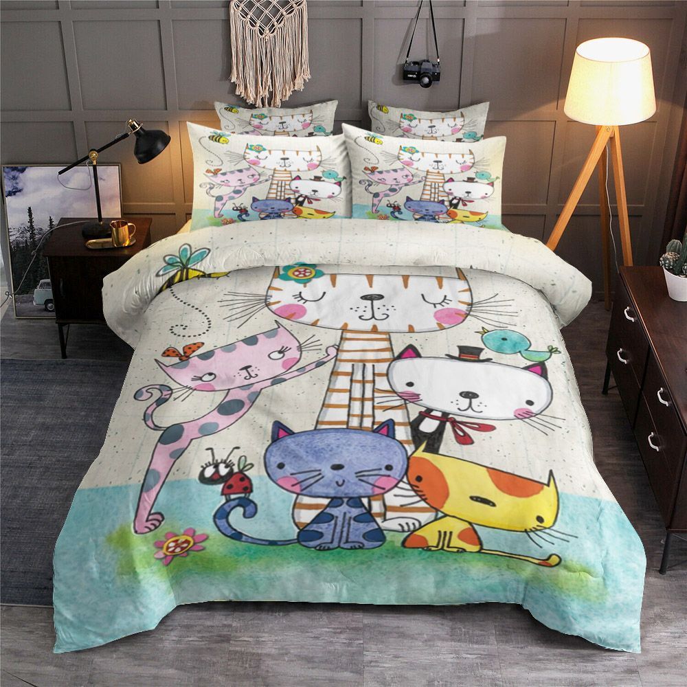 Lovely Family Cat Bird Bee Flower Ladybug Bedding Set