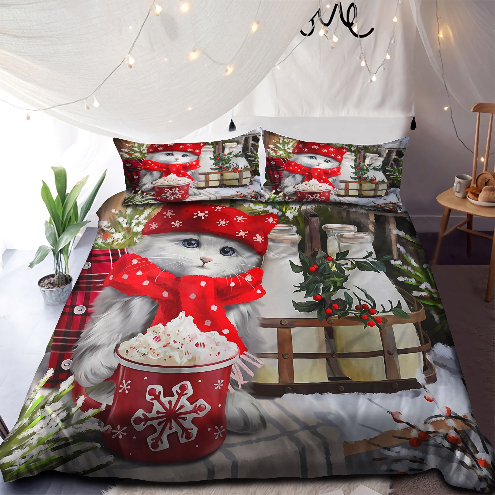 Lovely Kitten Merry Christmas Bedding Set