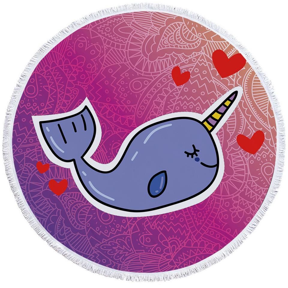 Lovely Narwhal Round Beach Towel