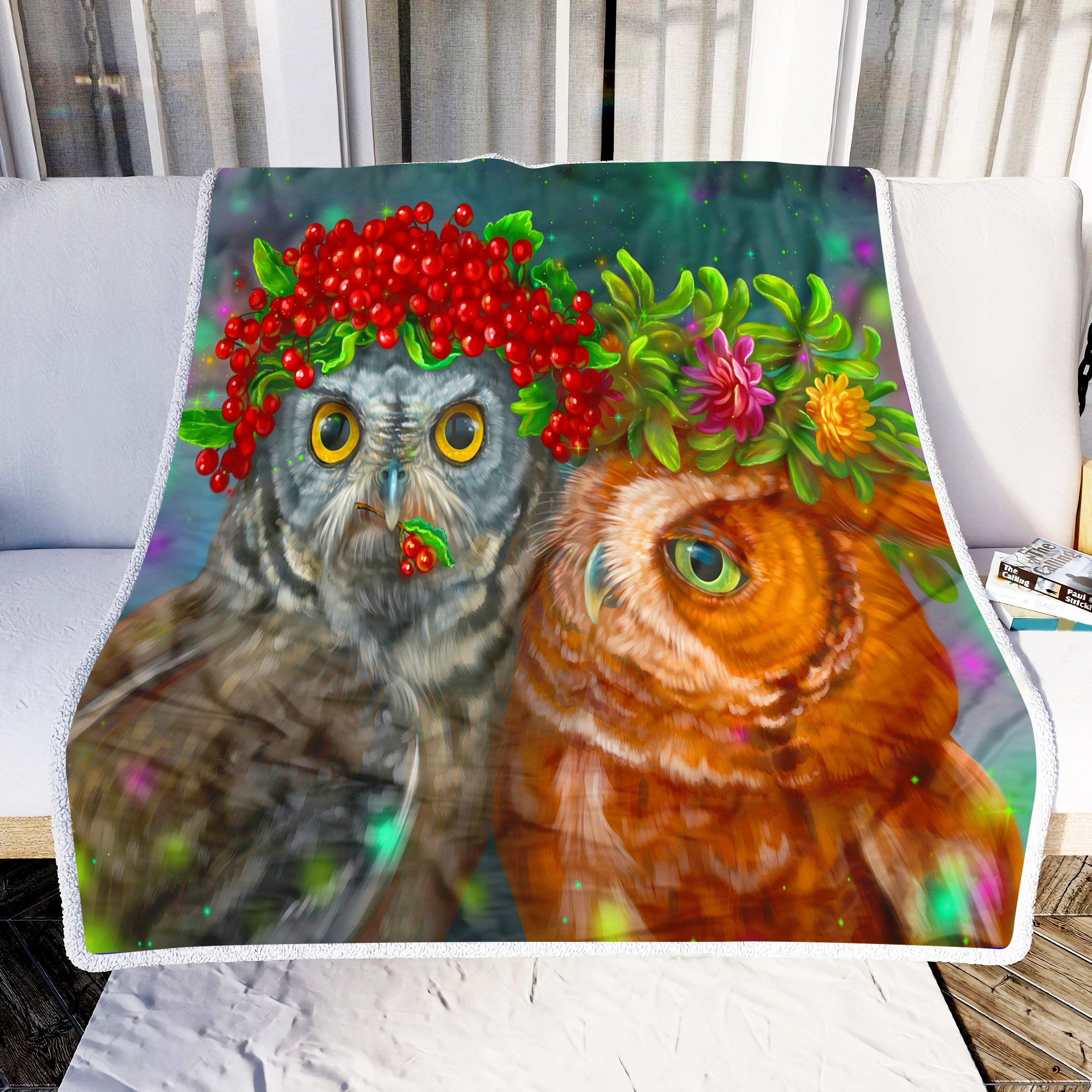 Lovely Owl Couple Fleece Blanket