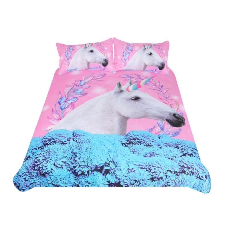 Lovely Pink Unicorn And Floral Bedding Set