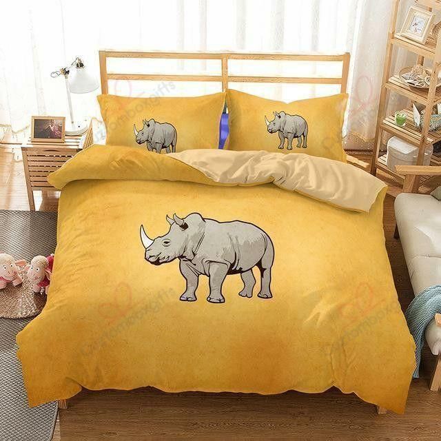 Lovely Rhinoceros Yellow Printed Bedding Set