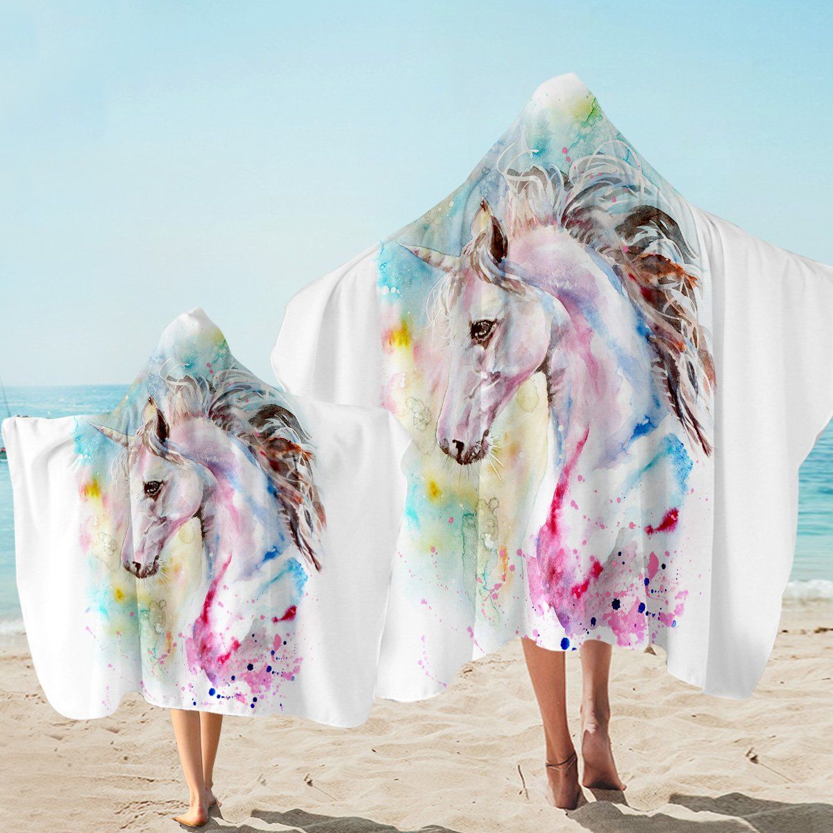 Lovely Sage Unicorn White Printed Hooded Towel