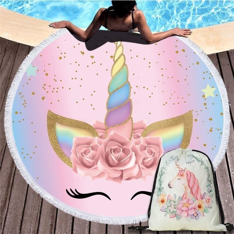 Lovely Unicorn Summer Printed Round Beach Towel