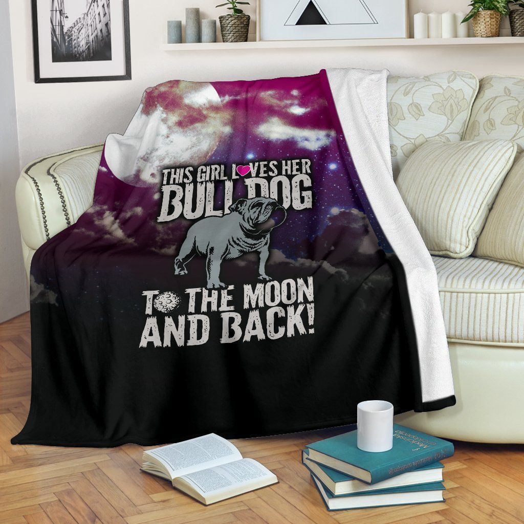 Loves Her Bulldog To The Moon And Back Sherpa Fleece Blanket