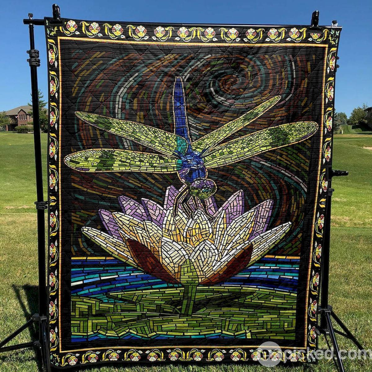 Ltr2606 Dragonfly With Flower Bl Quilt Christmas Gift Dhc16122872Dd