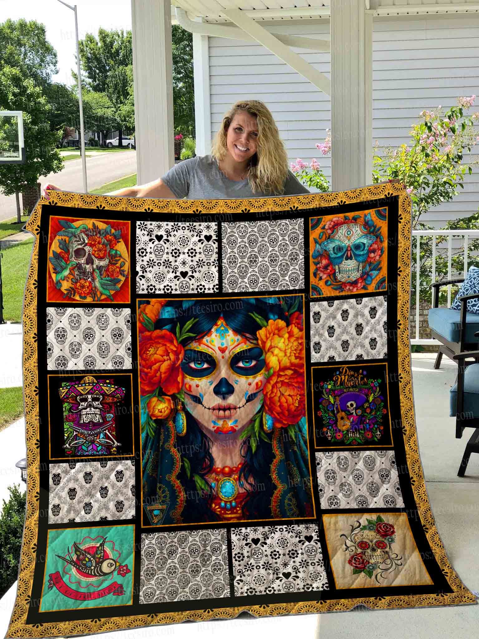 Ltr3008 Sugar Skull Line Of Dead Day Quilt Dhc16124737Dd