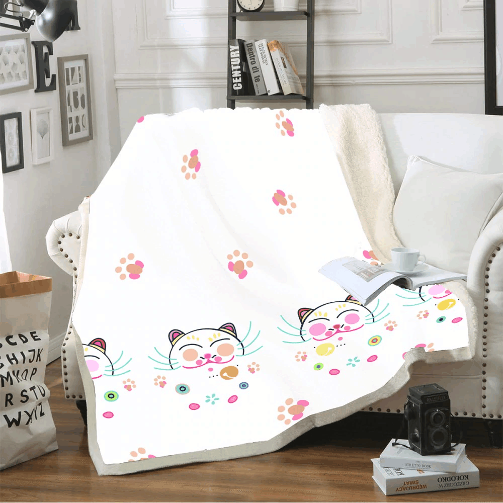 Lucky Cat Sherpa Fleece Blanket