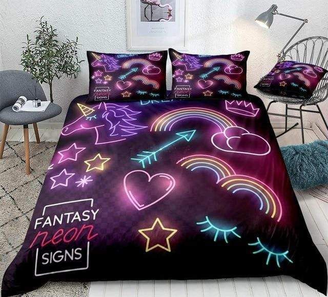 Luminous Unicorn Fantasy Neon Signs Bedding Set