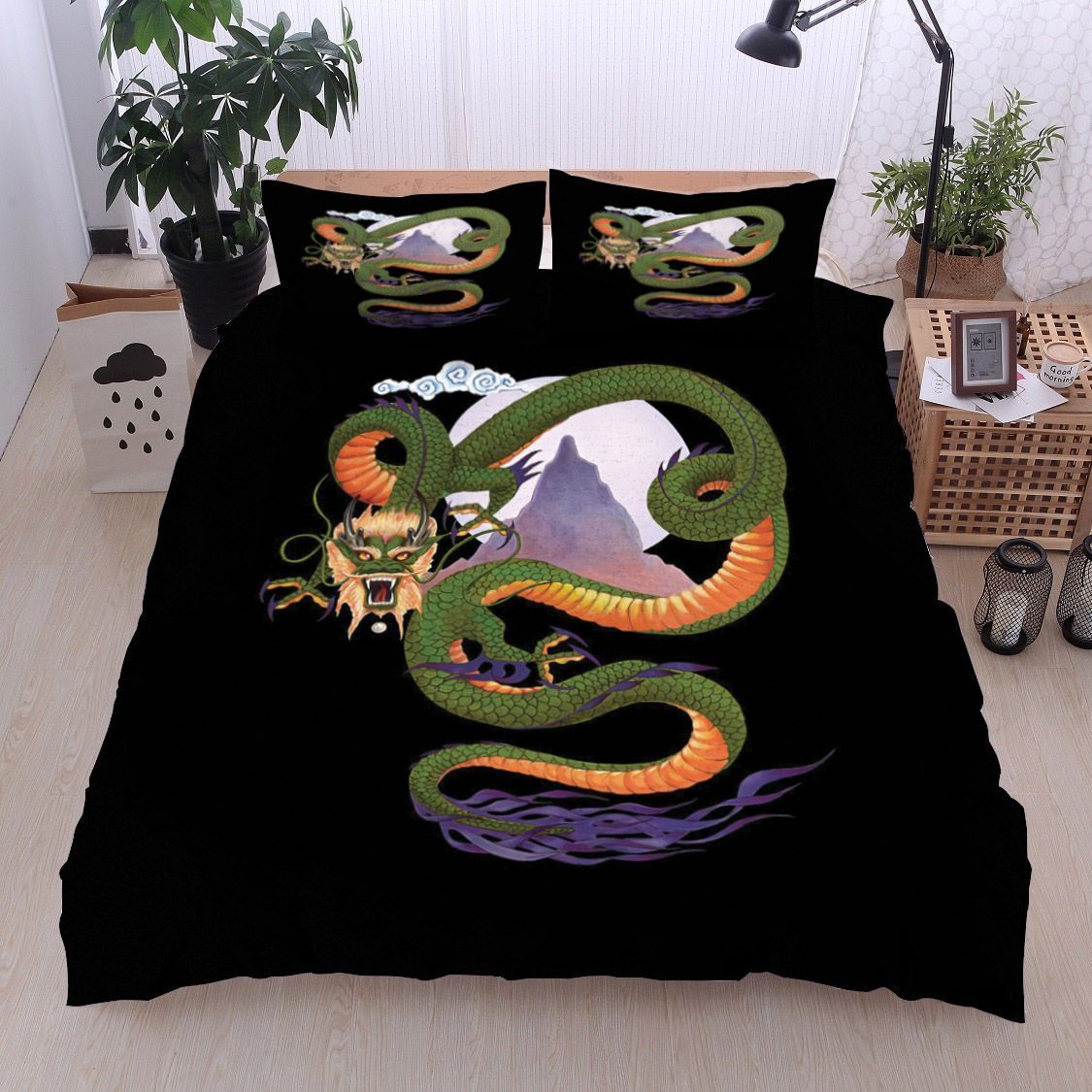 Lunar Chinese Dragon On Black Bedding Set