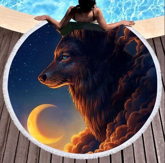Macha The Aurora And Moon Printed Round Beach Towel
