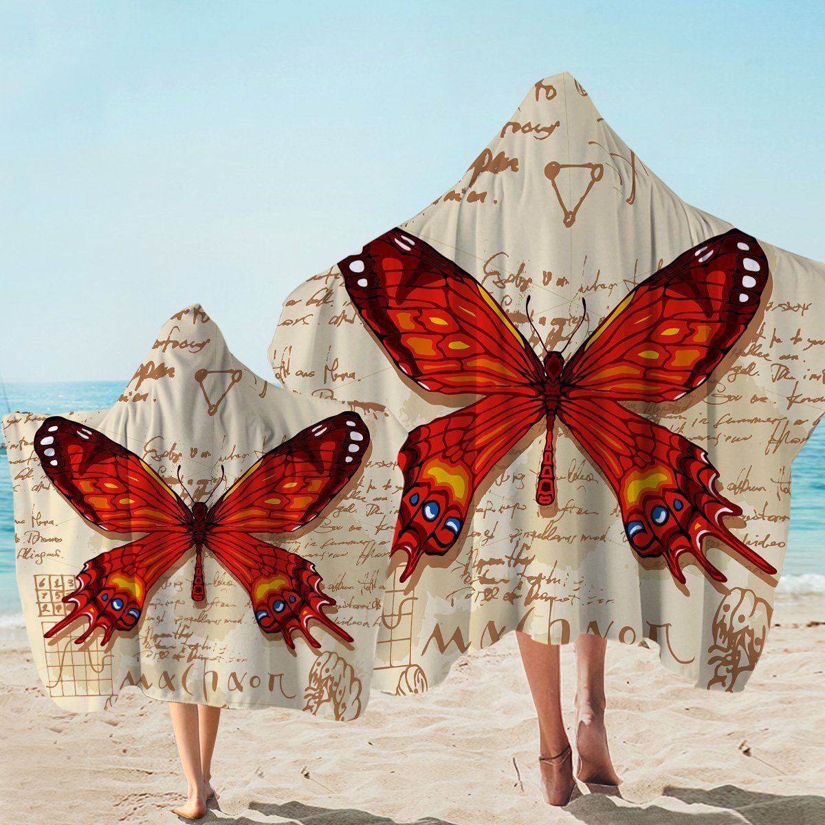 Machaon Butterfly Letter Printed Hooded Towel