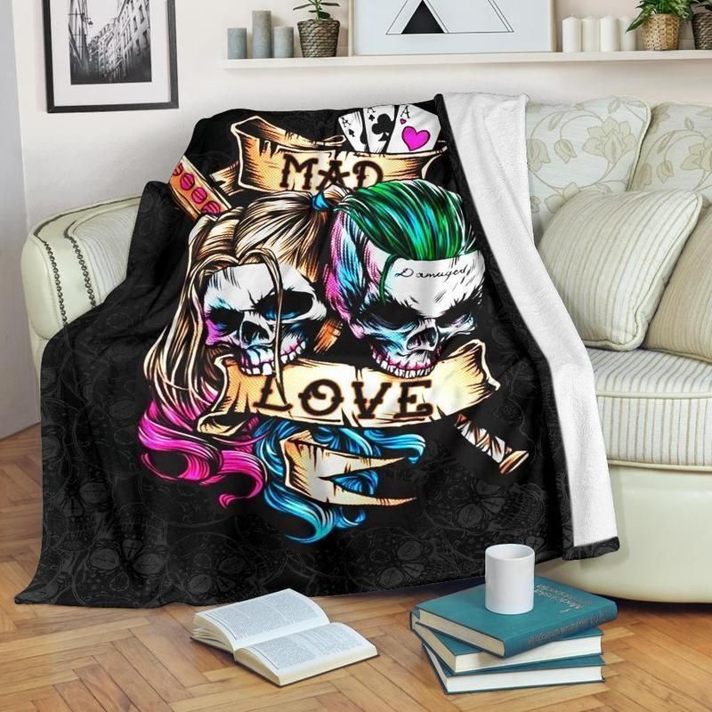 Mad Love Skull Haley Quinn And Joker Fleece Blankets