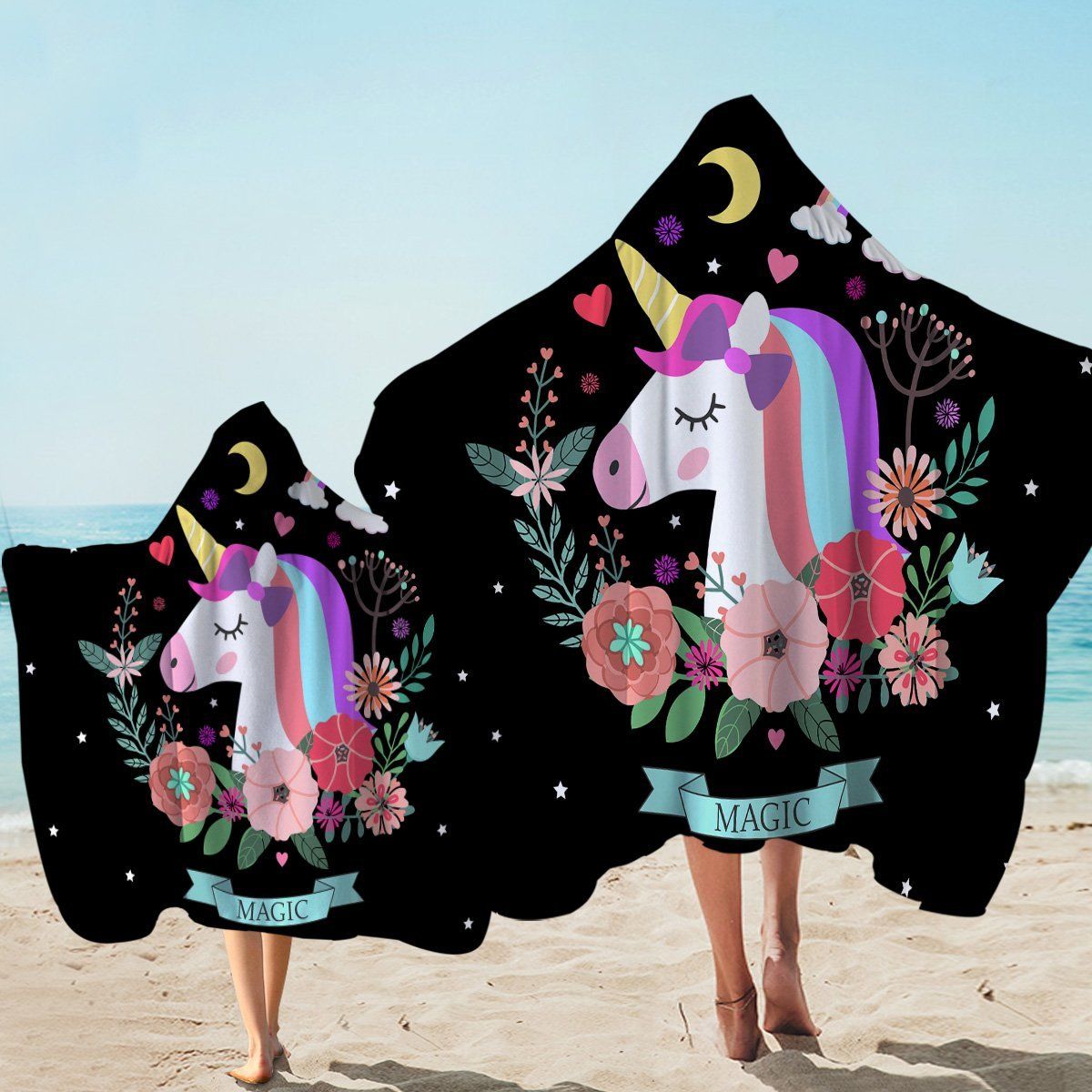 Magic Unicorn Starry Pattern Printed Hooded Towel