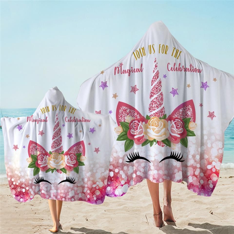 Magical Celebration Unicorn Closed Eyes Printed Hooded Towel