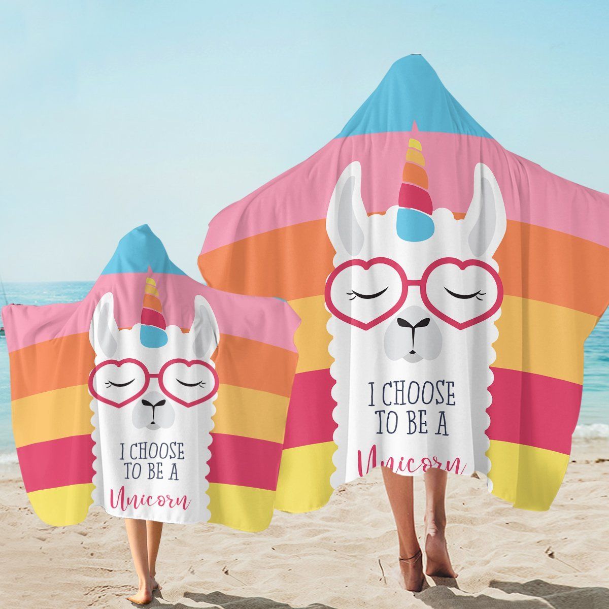 Magical Llama Colorstripes Printed Hooded Towel