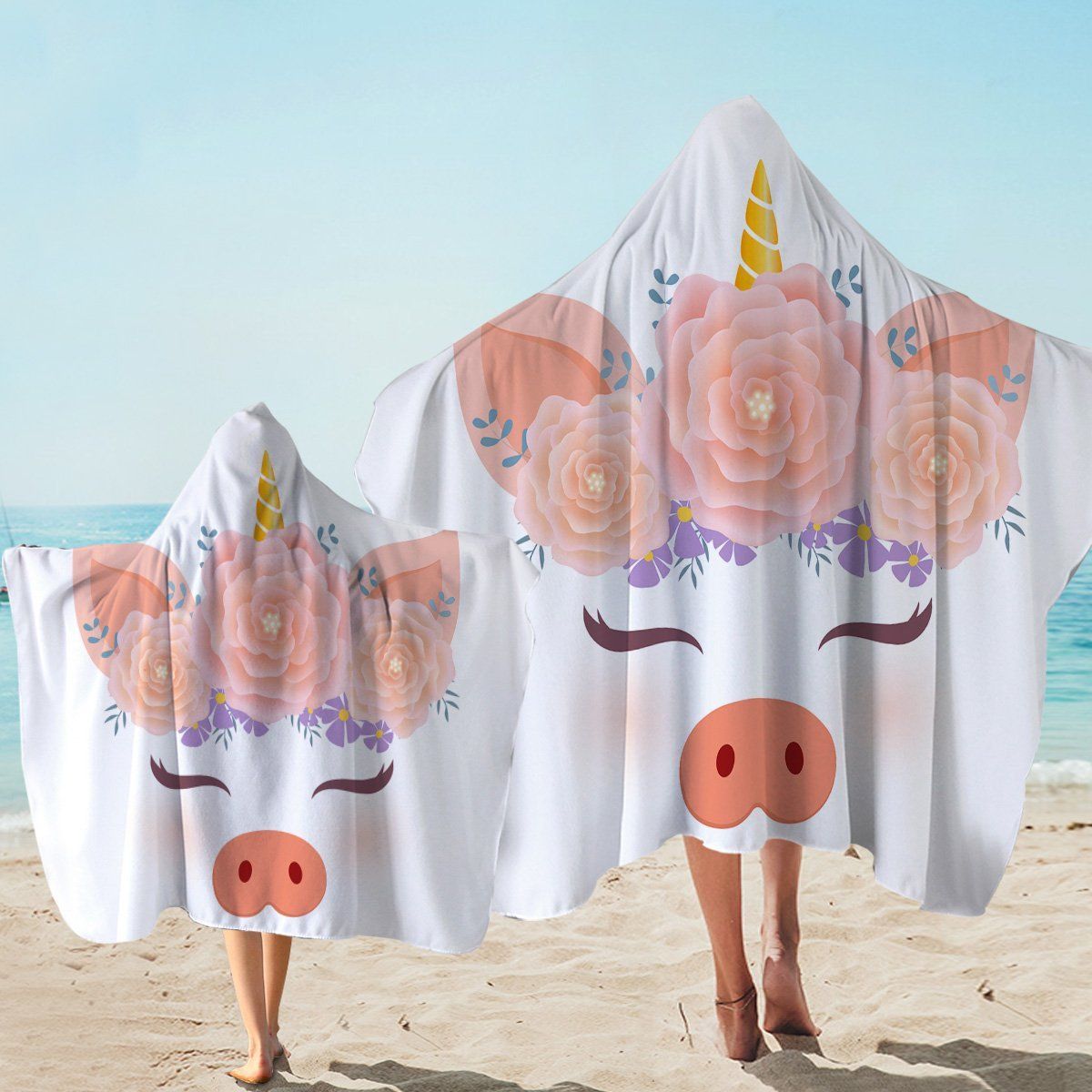 Magical Pig Unicorn White Printed Hooded Towel