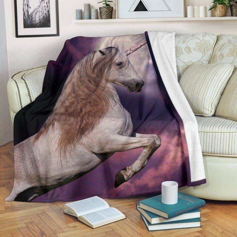 Magical Purple Moon Unicorn Sherpa Fleece Blanket
