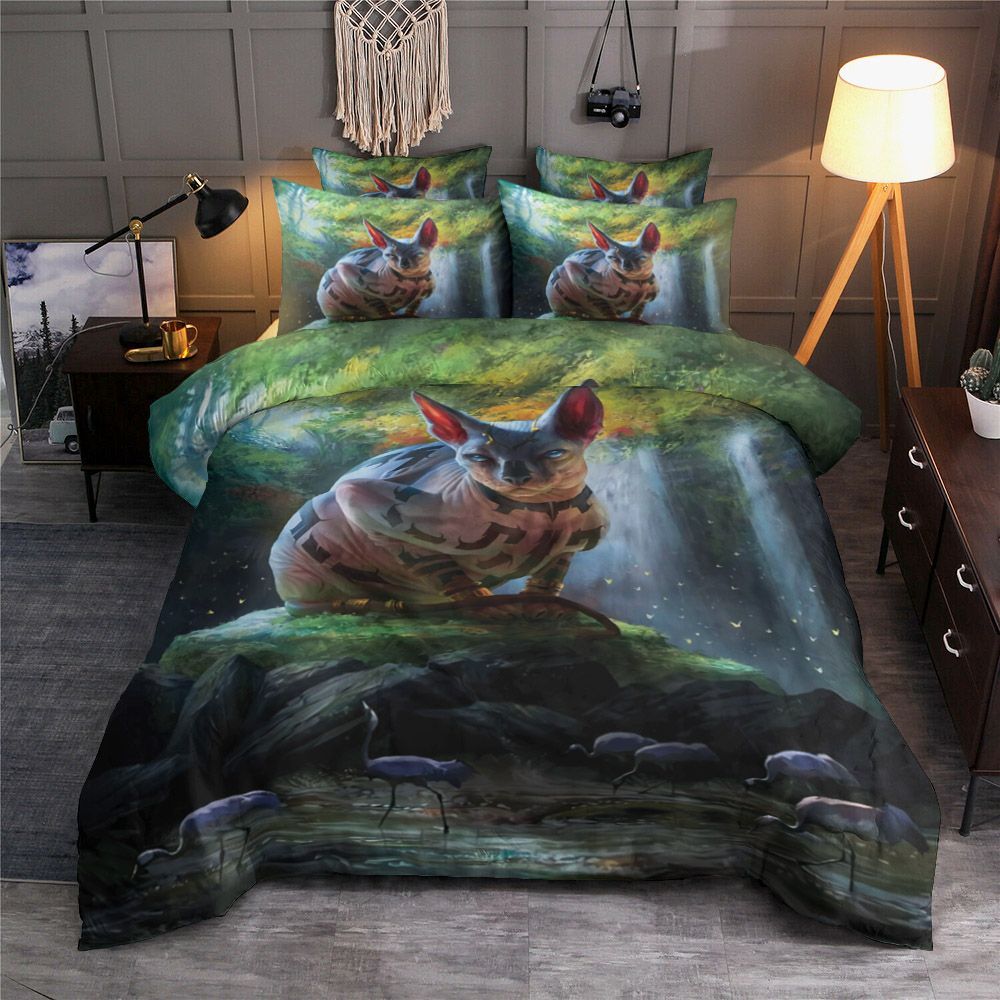 Magical Sphynx Cat And Flamingo Bedding Set