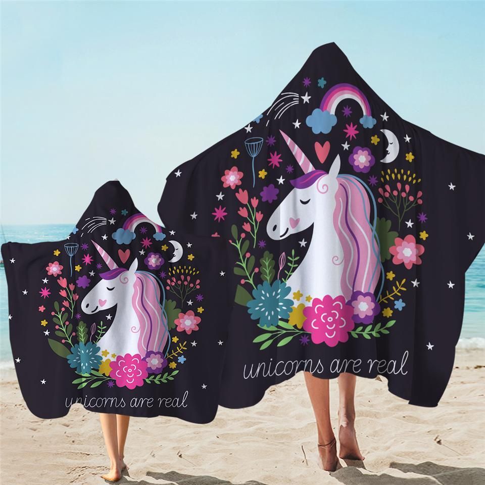 Magical Unicorn Starry Unicorns Are Real Printed Hooded Towel