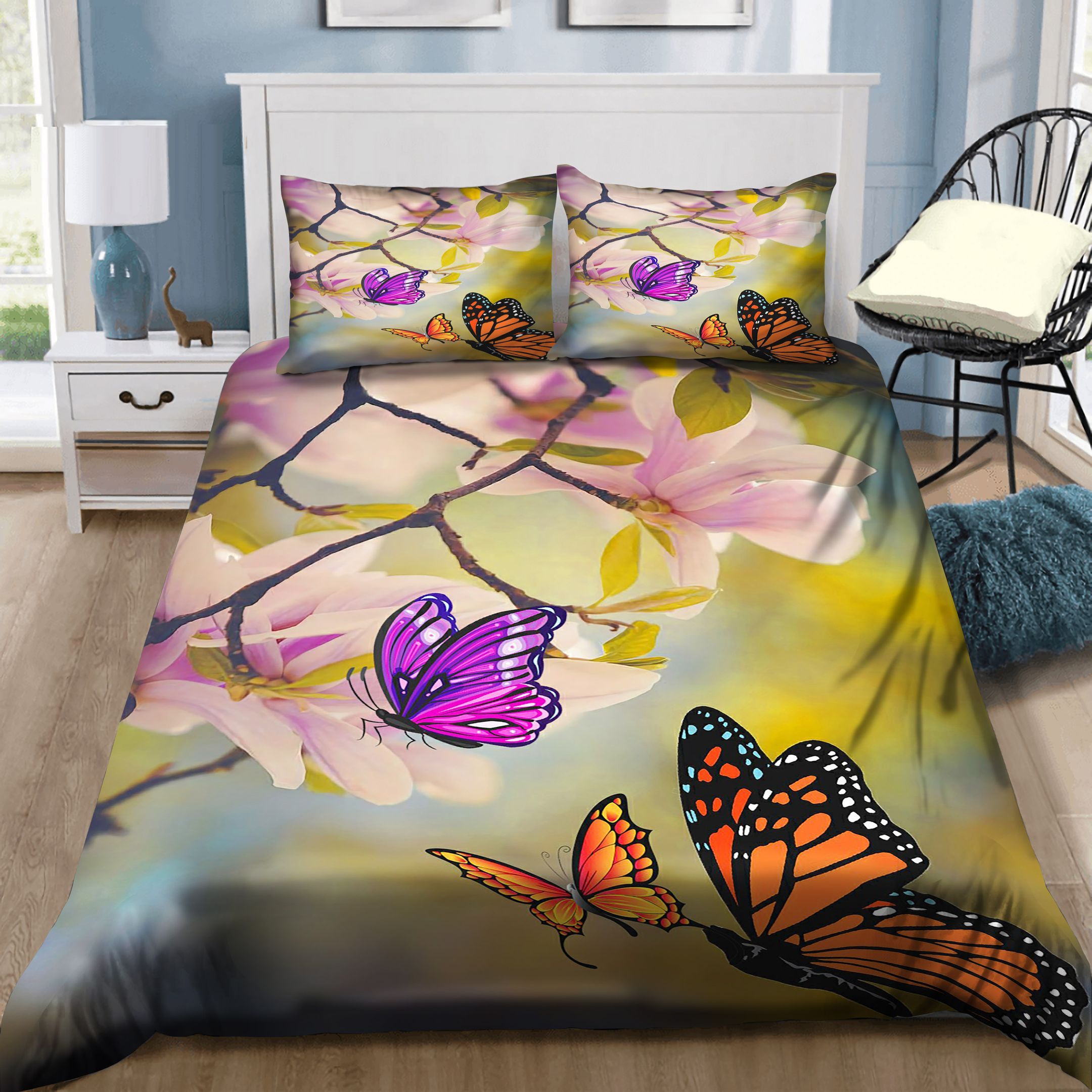 Magnolia Flowers And Butterflies Bedding Set