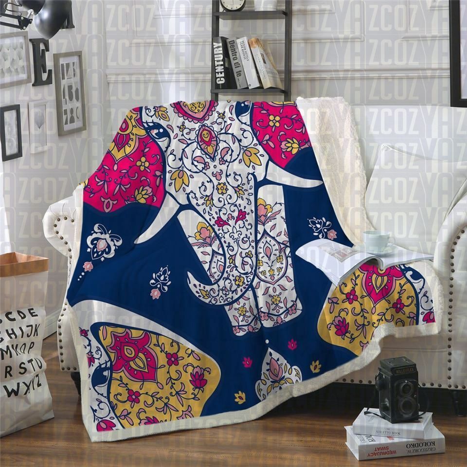 Majestic Mandala Elephant Sherpa Fleece Blanket