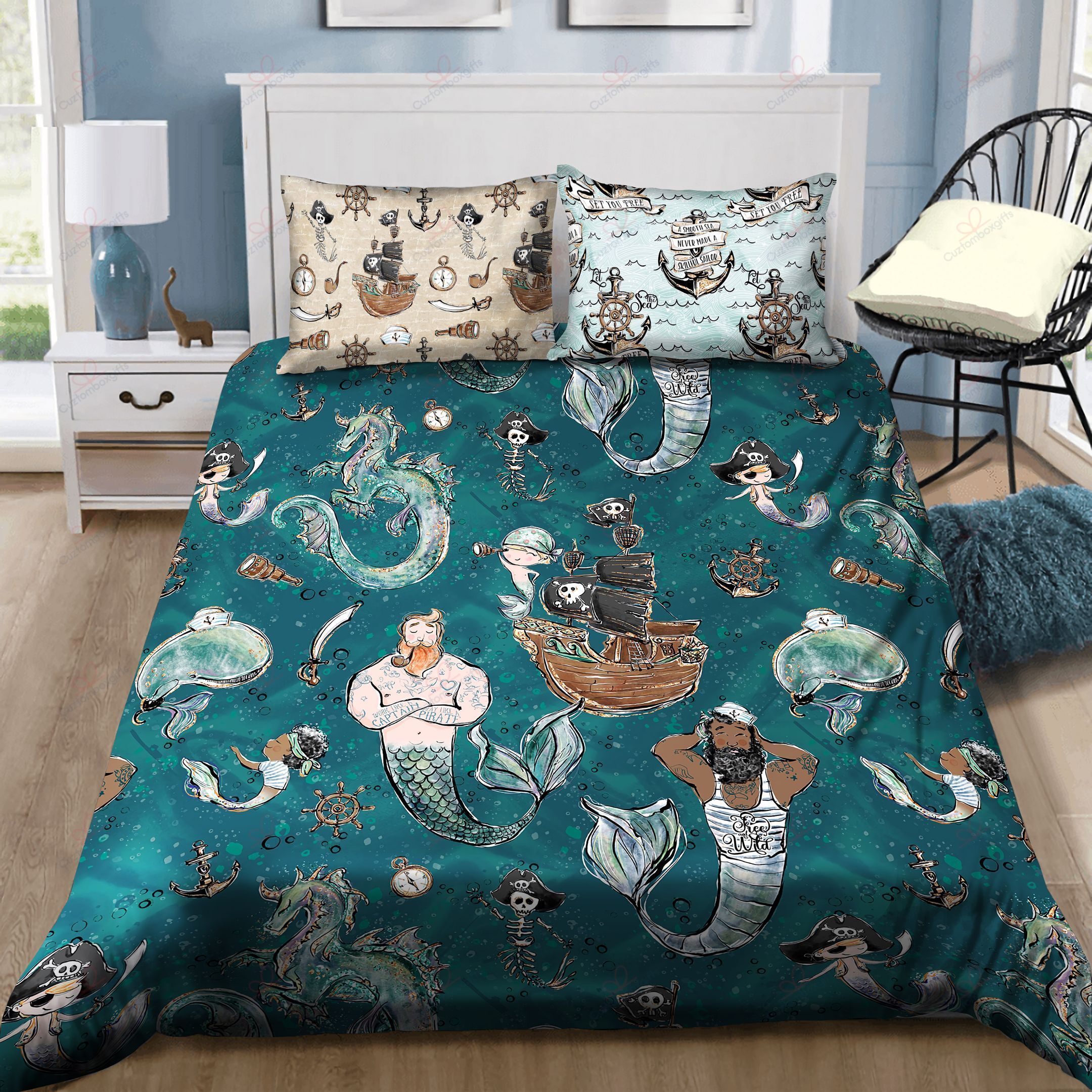 Majestic Merman And Merboy Pirate Dragon Big Kids Bedding Set
