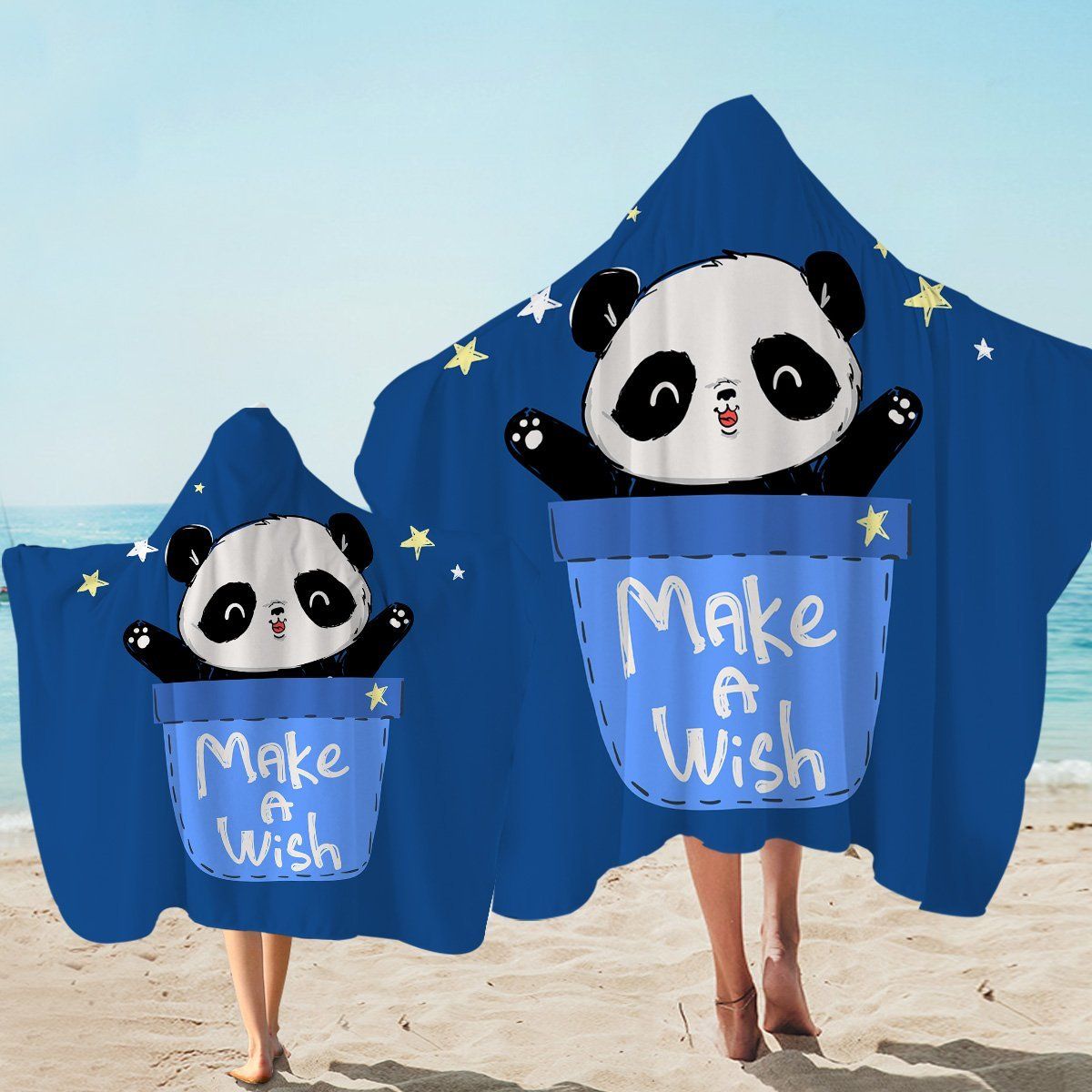 Make A Wish Panda Pattern Printed Hooded Towel