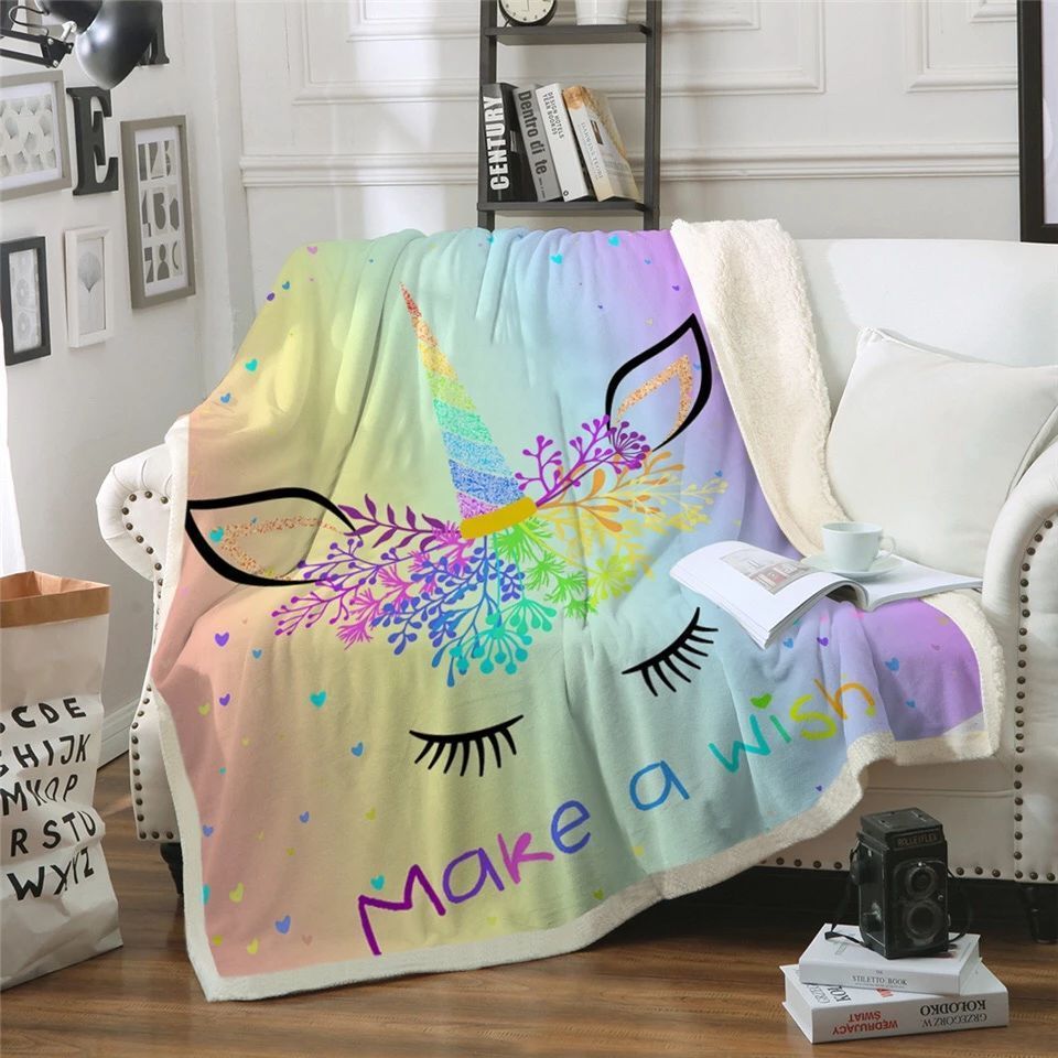 Make A Wish Unicorn Sherpa Fleece Blanket