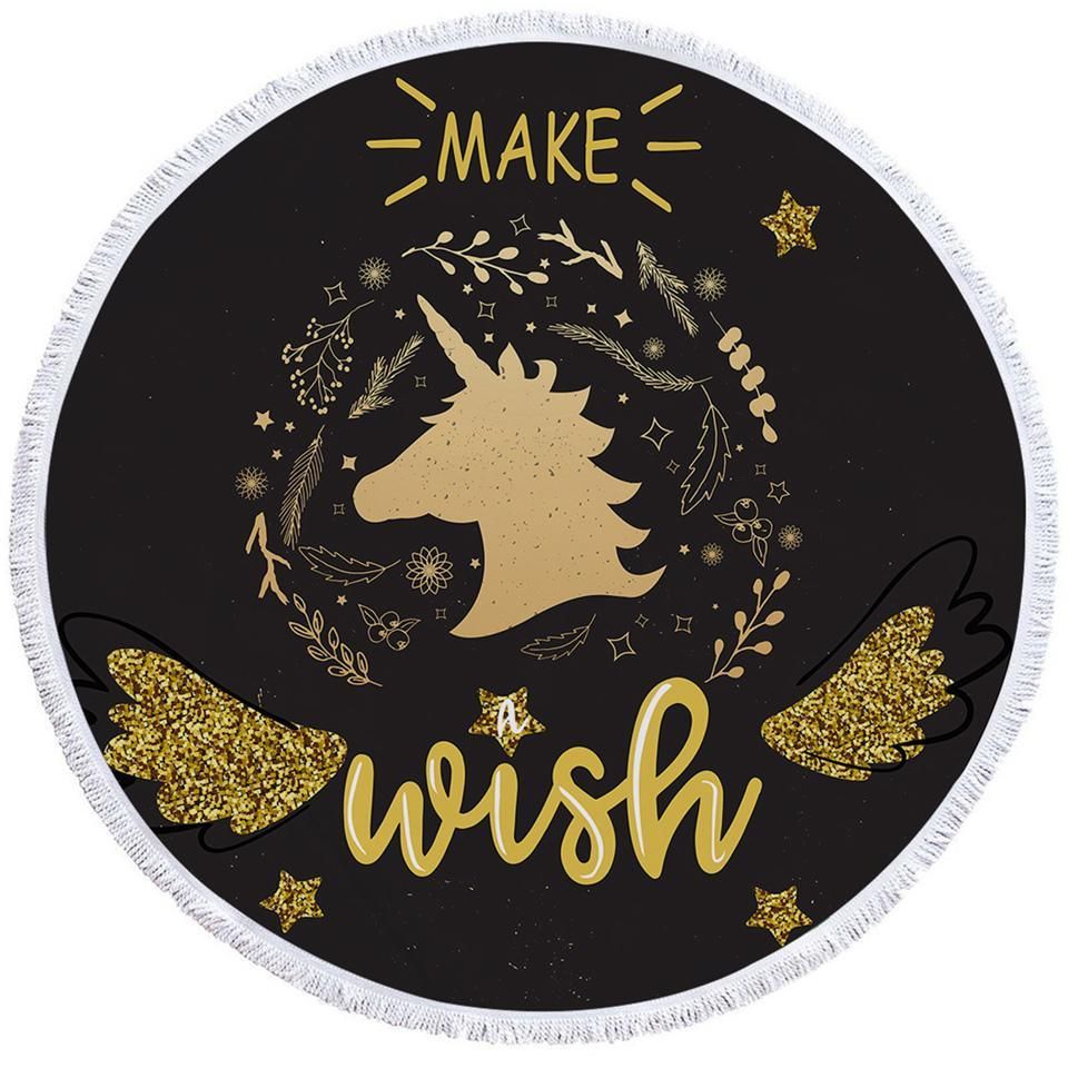 Make Wish Glitter Unicorn Printed Round Beach Towel