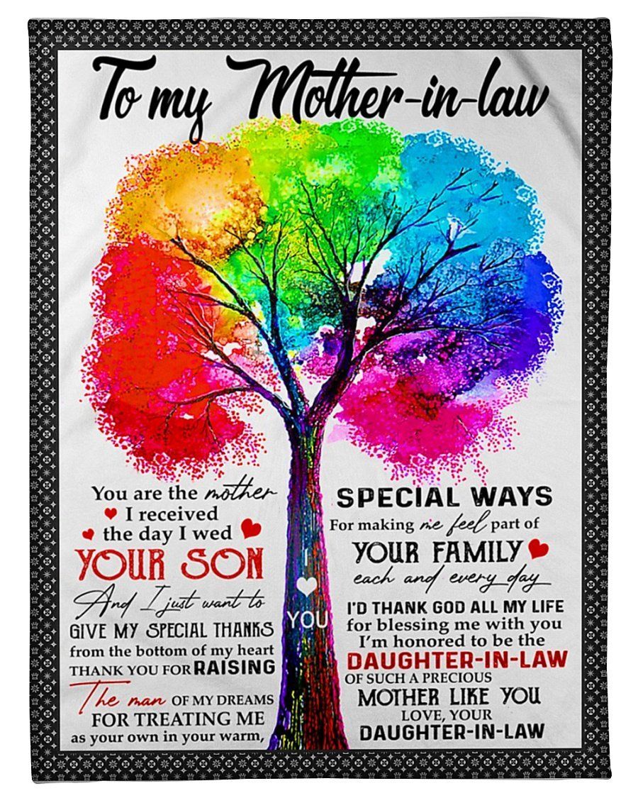 Making Me Feel Part Of Your Family Colorful Tree To Mother In Law Fleece Blanket Fleece Blanket