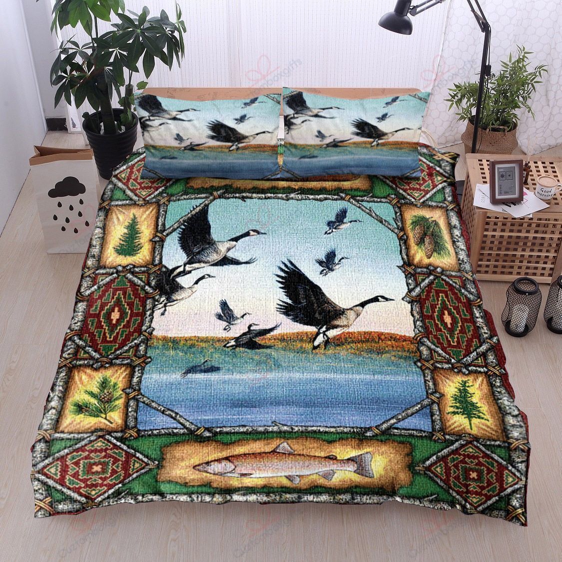 Mallard Black Bird Printed Bedding Set