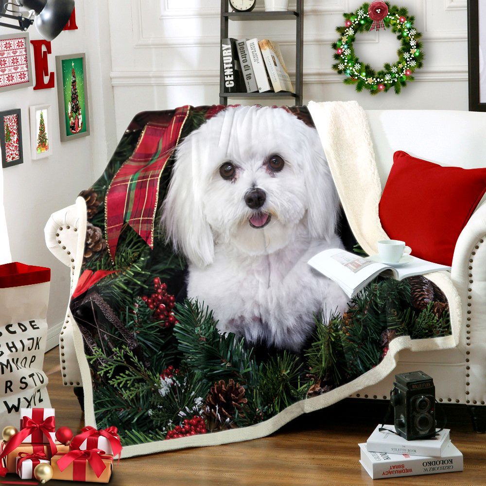 Maltese Christmas Sherpa Fleece Blanket