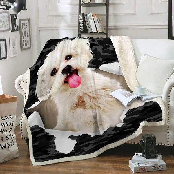 Maltese Dog Sherpa Fleece Blanket