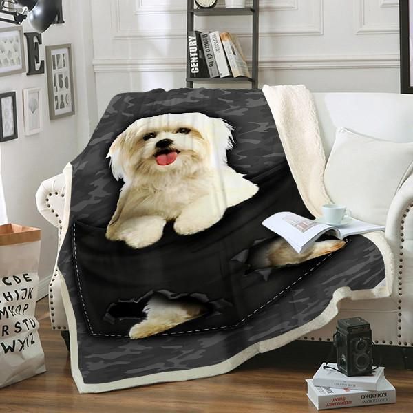 Maltese Dog Pocket Sherpa Fleece Blanket