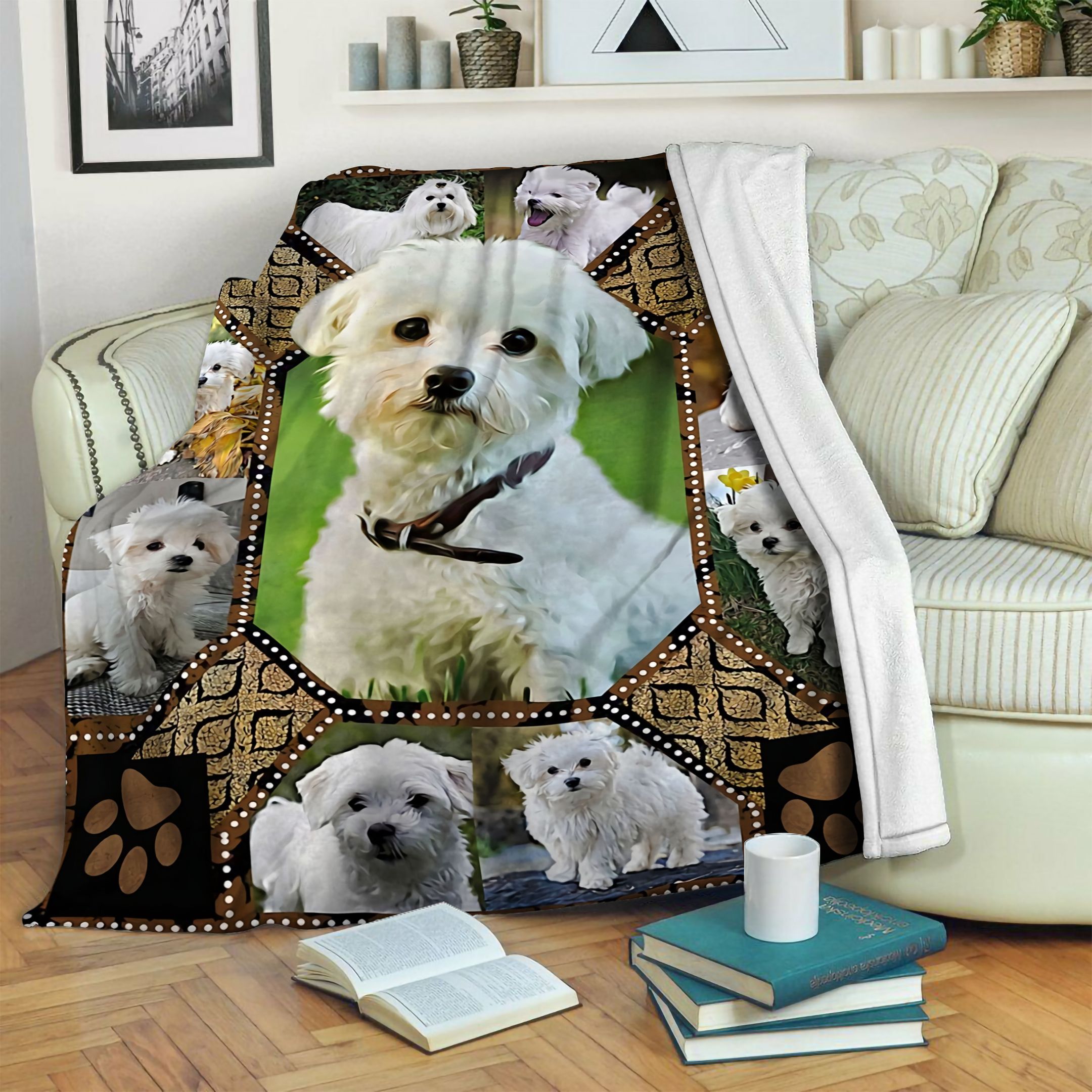 Maltese Embroidery Gift For Dog Lovers Fleece Blanket