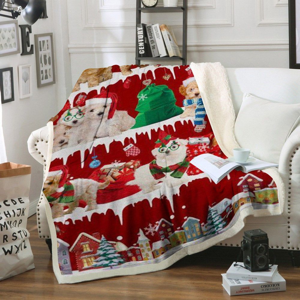 Maltipoo Snow Christmas Sherpa Fleece Blanket